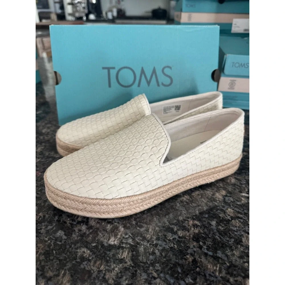 TOMS‎ Carolina Light Sand Woven Basket Espadrille Slip On Shoes 8.5 NEW